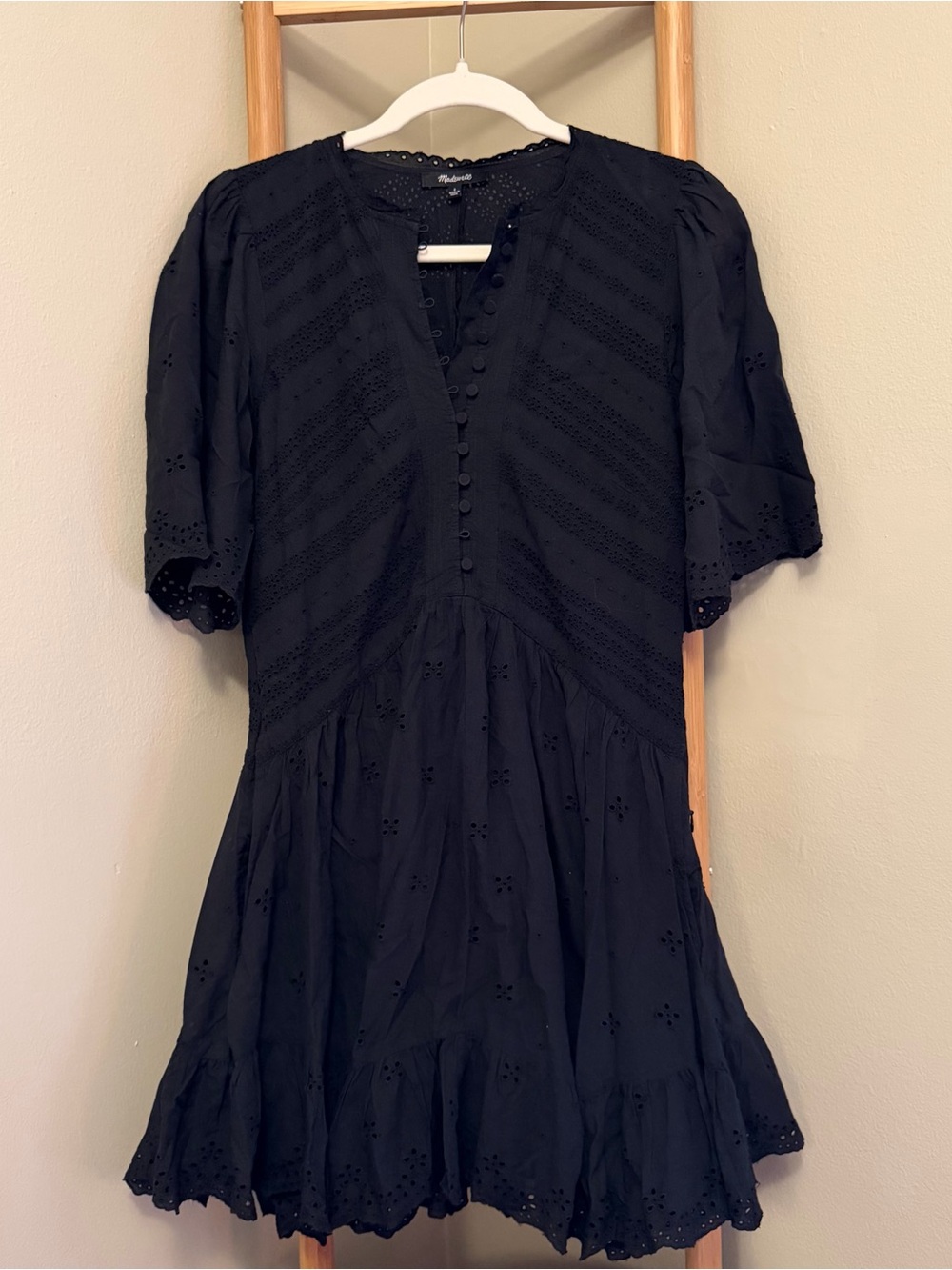 Madewell Black Eyelet Tiered Mini Dress